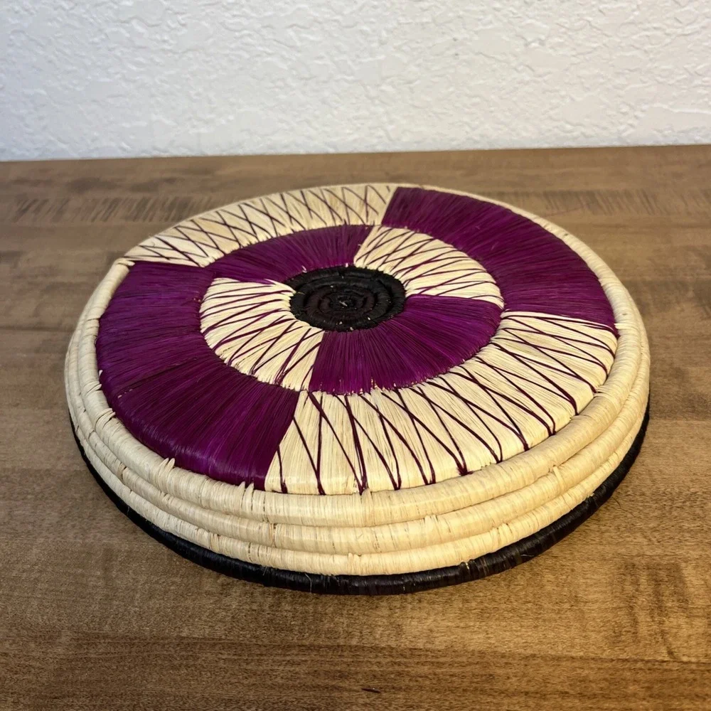 Vintage Handwoven Boho Wall Basket Tray African Fish Spiral‎ Design